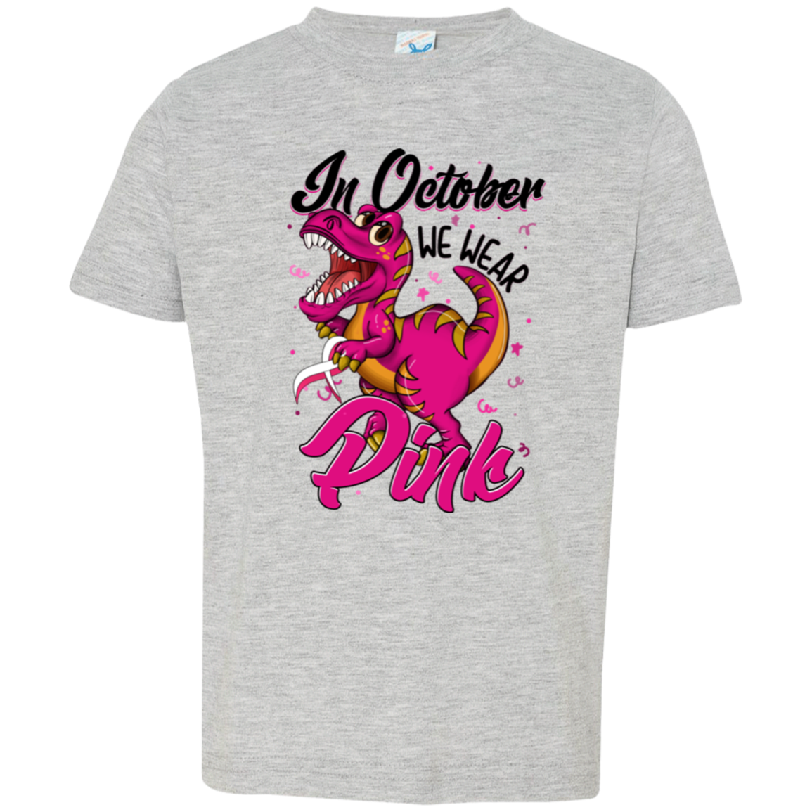 Dinosaur In October We Wear Pink Breast Cancer Awareness