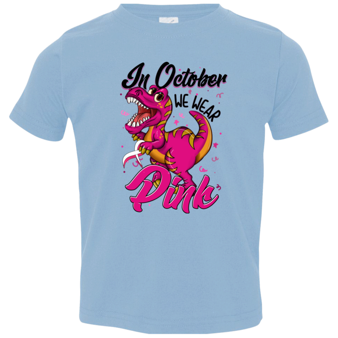Dinosaur In October We Wear Pink Breast Cancer Awareness