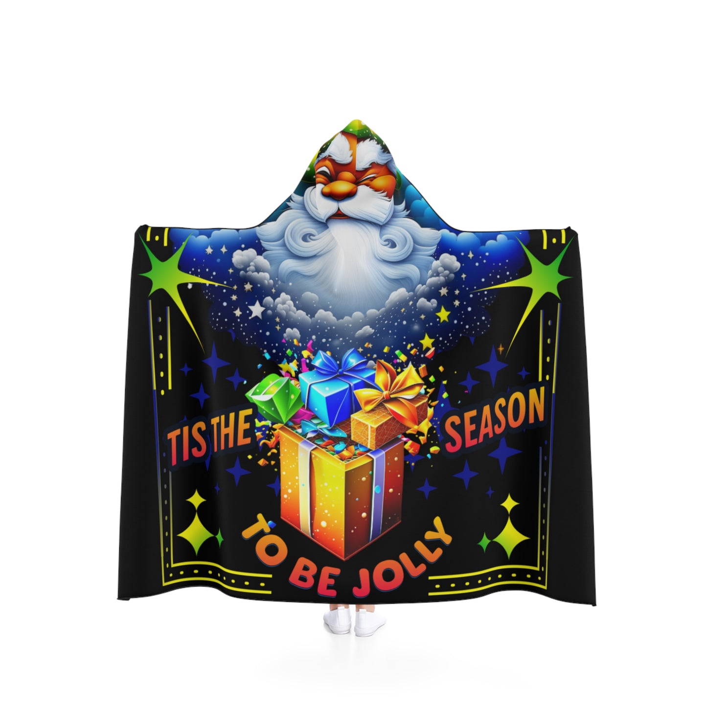 Merry Christmas Tis the Season | Colorful Santa Cozy Hooded Blanket