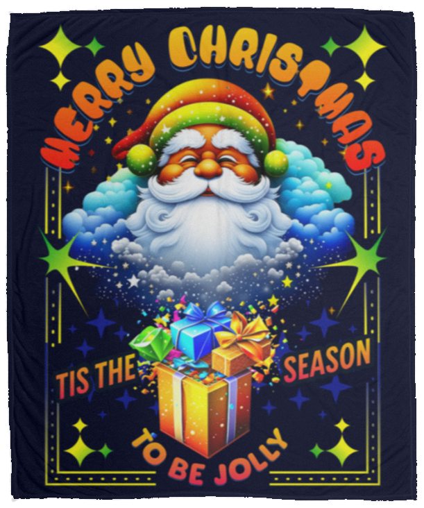 Merry Christmas Tis the Season | Colorful Santa Cozy Fleece Blanket