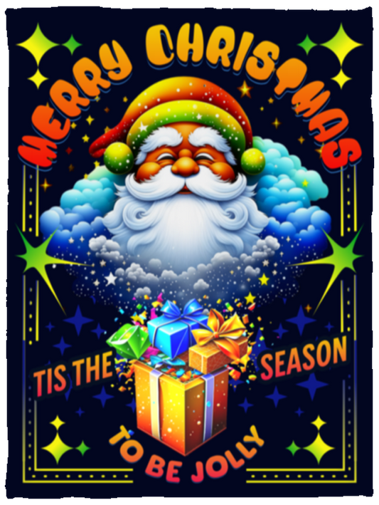 Merry Christmas Tis the Season | Colorful Santa Cozy Fleece Blanket