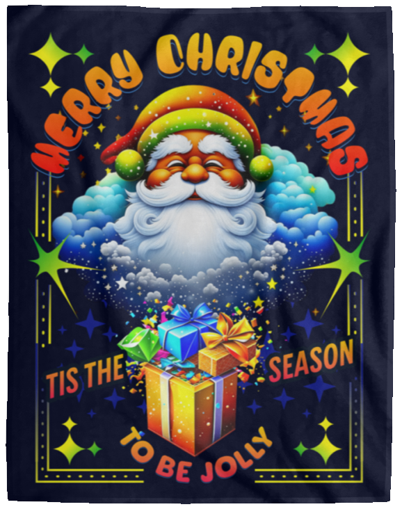 Merry Christmas Tis the Season | Colorful Santa Cozy Fleece Blanket