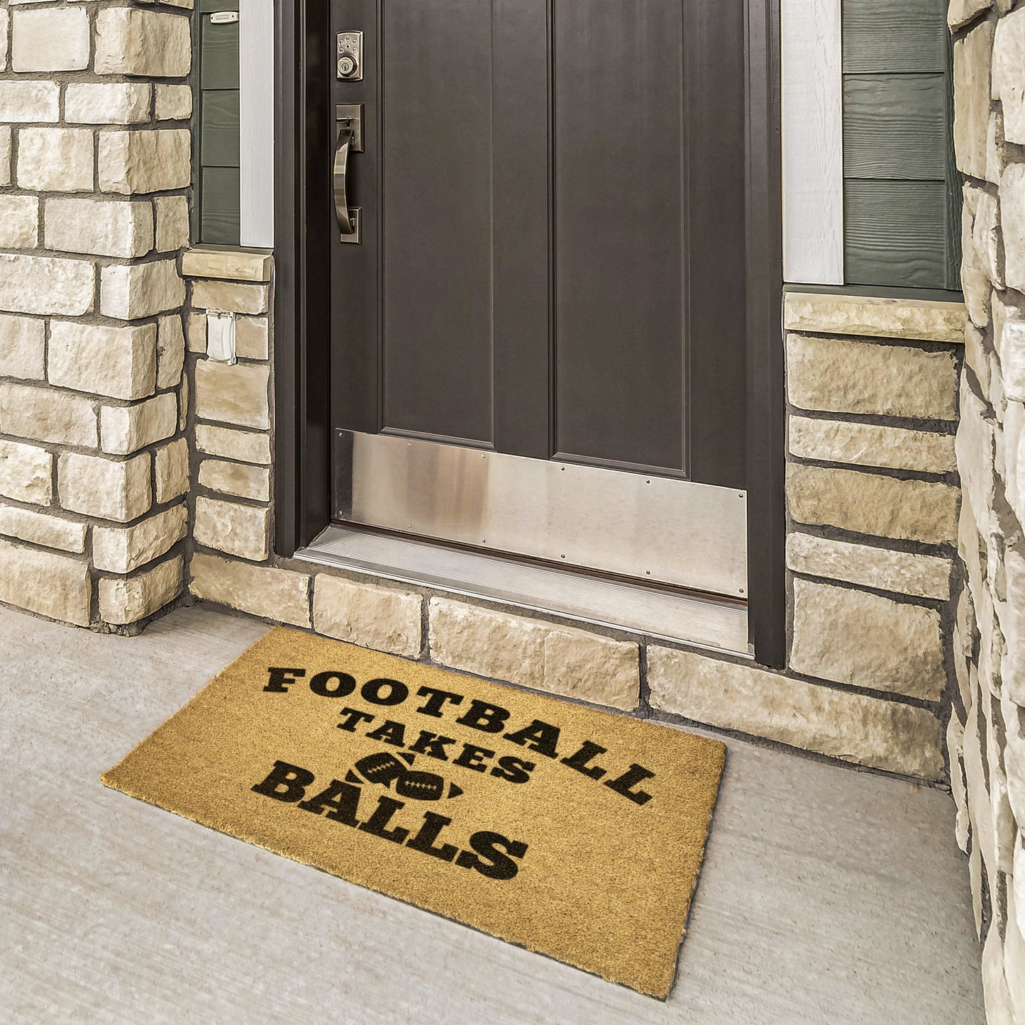FOOTBALL TAKES BALLS-DOOR MAT